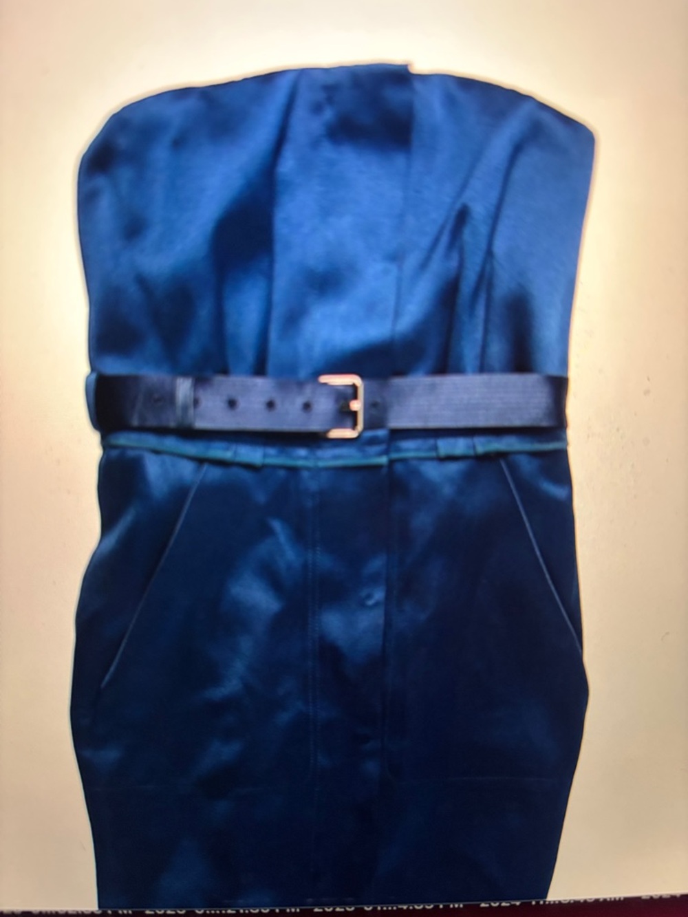Marc Jacobs Strapless Satin Dress in Deep Blue with Belt size 0